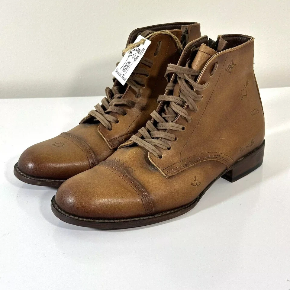 Botas George Esquivel Talla 6 Cremallera Lateral Puntera Cordones Tobillo Cuero Marrón Repujado Foto 4 de 4