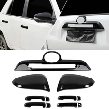 For 4Runner 2014-2023 Top Mirror + Door Handle + Tailgate Guards Cover Kit Black