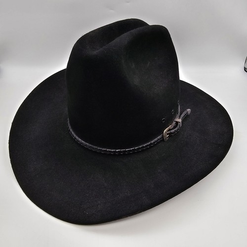 Stetson 4X Black Braided Band Silver Buckle Cowboy Hat 7 1/8