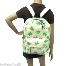 IVORY &GREEN WATER RESISTANT CANVAS WEED,CANNABIS LEAVES DRAWSTRING BACKPACK BAG