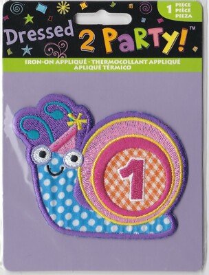 Dressed 2 Party First Birthday Iron-on Applique/Patch Snail with #1 on Shell NEW