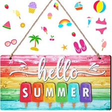 Hello Summer Door Sign Farmhouse Summer Decor Sign Wooden Welcome Winter