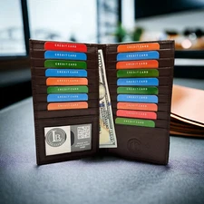 Men's Leather Wallet Bifold ID Card Holder Checkbook Long Clutch Billfold Purse