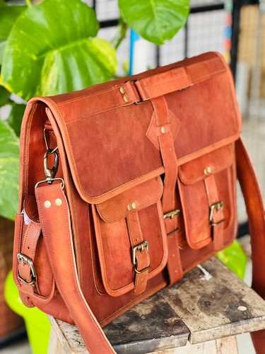 18"Handmade 's Genuine Leather Briefcase Bag Satchel - Picture 5 of 5