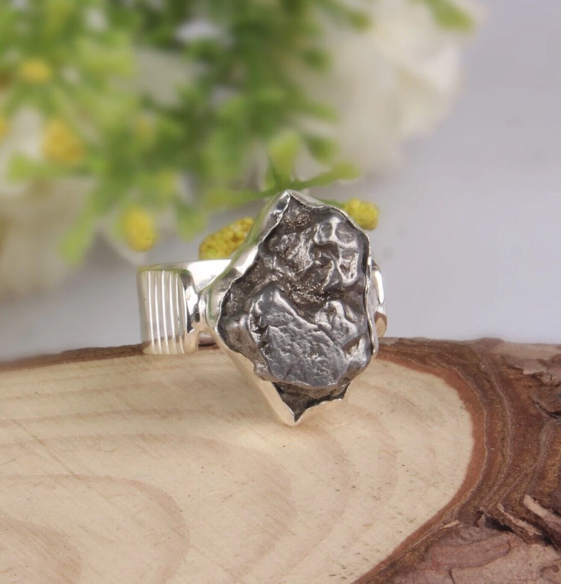 Raw Meteorite 925 Sterling Silver Stackable Ring Handmade