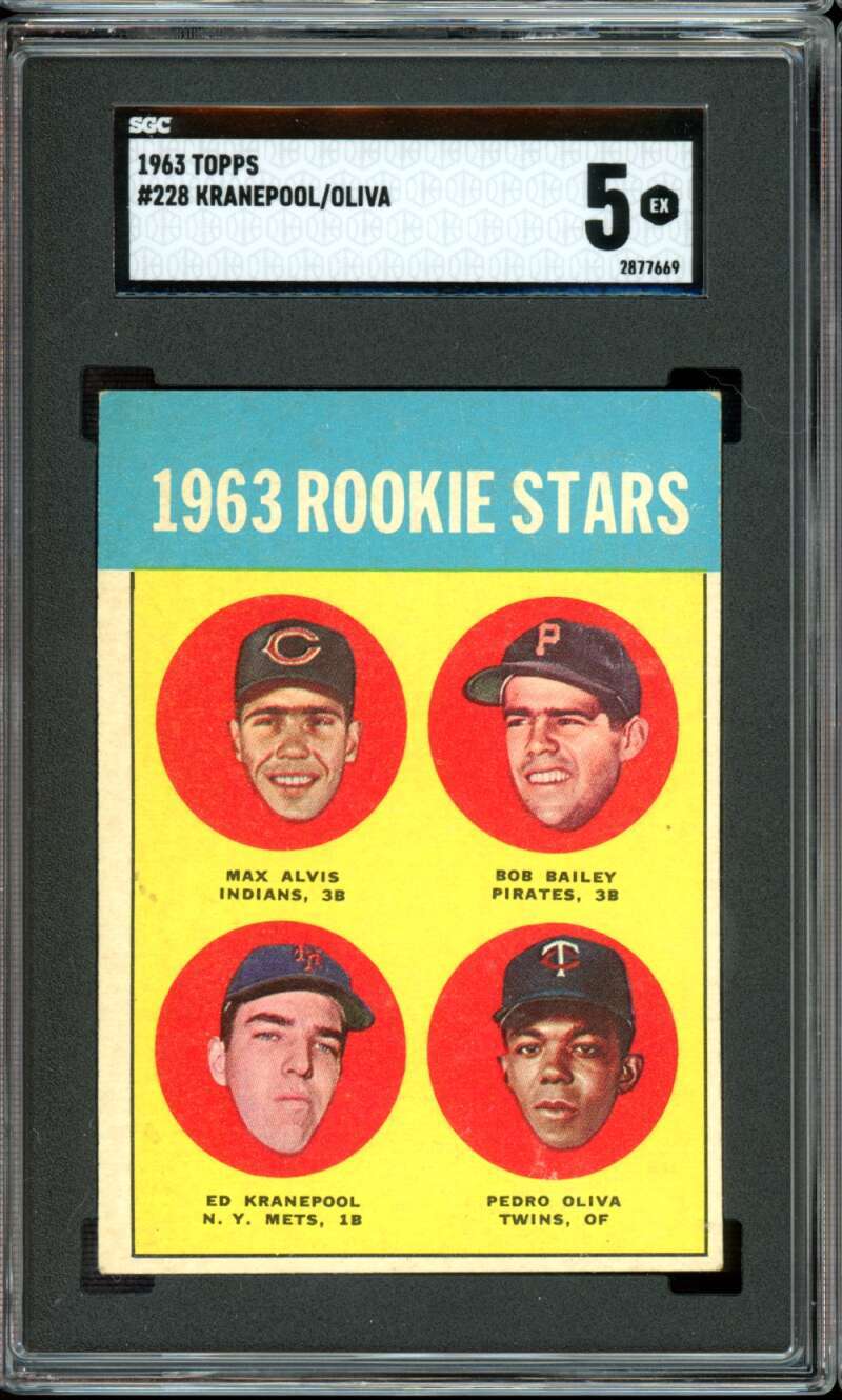 1963 Topps 228 Tony Oliva Rookie Stars RC Alvis/Bailey/Ed Kranepool HOF SGC 5 EX