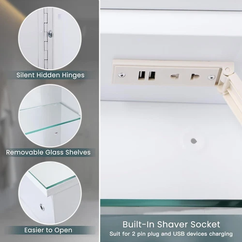 LED illuminated Bathroom Mirror Cabinet with Demister Shaver Socket Wall Mounted - Picture 17 of 36