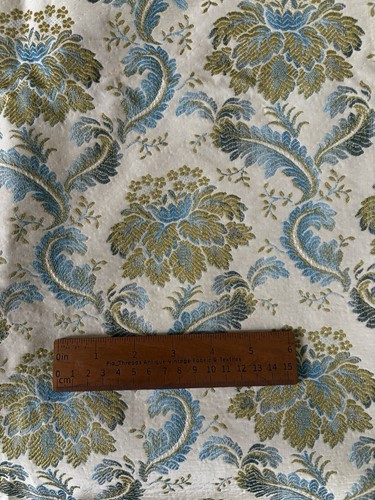 Tela de tapicería vintage francesa floral cartucho brocado muebles ~ azul - Imagen 9 de 9