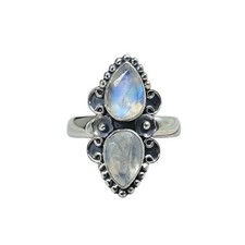 Faceted Rainbow Moonstone Solid 925 Sterling Silver Ring 7