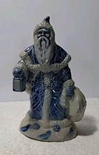 Vtg 1991 Rowe Pottery Works Santa Lantern & Bag Blue Gray Salt Glazed Signed 7"