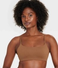 Women s Auden Bonded Microfiber Padded Scoop Bralette Bra Dark Brown L