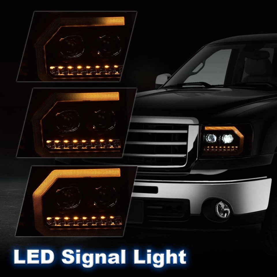 LED DRL Tube Projector Headlight Fit For 2007-2013 GMC Sierra 1500 2500HD 3500HD - Image 4 of 4