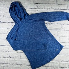 Under Armour Womens Blue Heathered HeatGear Fitted Hooded Shirt Small Athleisure