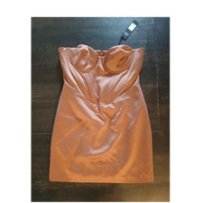 Fashion Nova Brown Sexy Satin Strapless Sweetheart Mini Dress, Size L