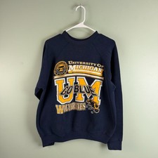 University of Michigan Wolverines "GO BLUE" Crewneck Sweatshirt 90s Blue VTG LG
