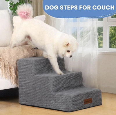3 Step Stairs for Sofa & Chair NonSlip Sturdy Pet Steps For Dogs Cats GREY