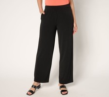 Susan Graver Regular Print  Solid Liquid Knit Wide Leg Pants Black M New