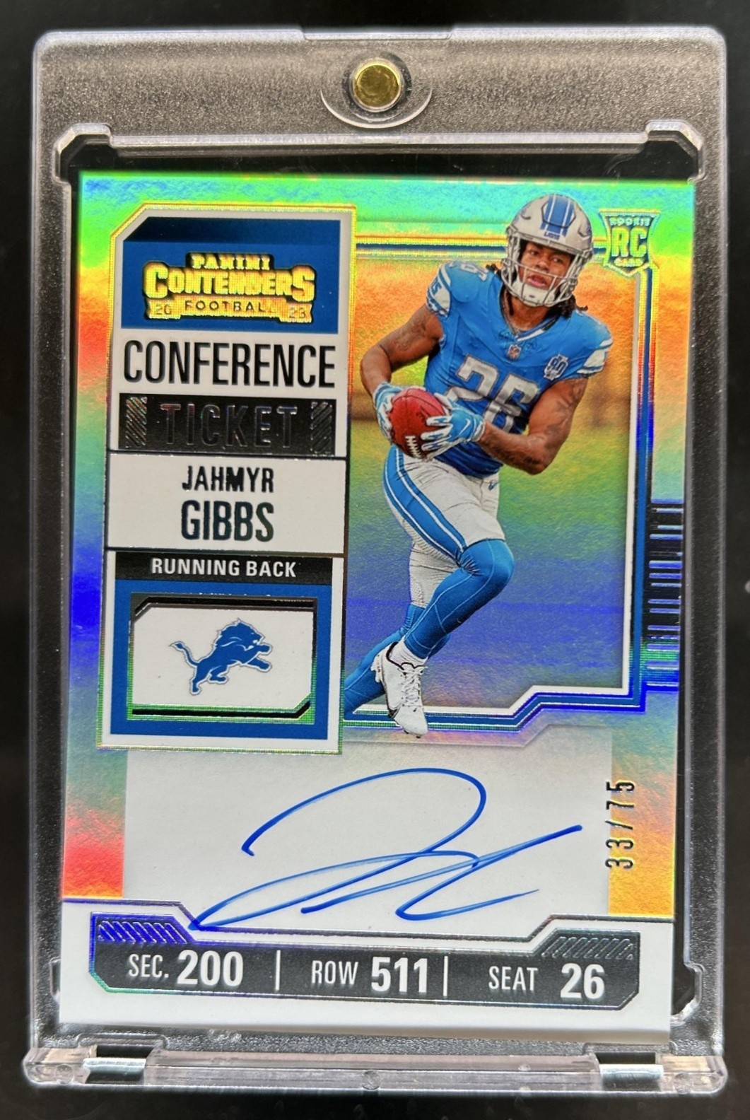 2023 Panini Contenders Jahmyr Gibbs RC Conference Ticket Rookie Auto #/75 Lions