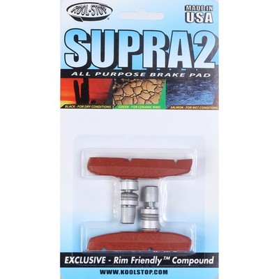 Kool-Stop Supra 2 Salmon Brake Pads with Water Grooves & Threaded Post -