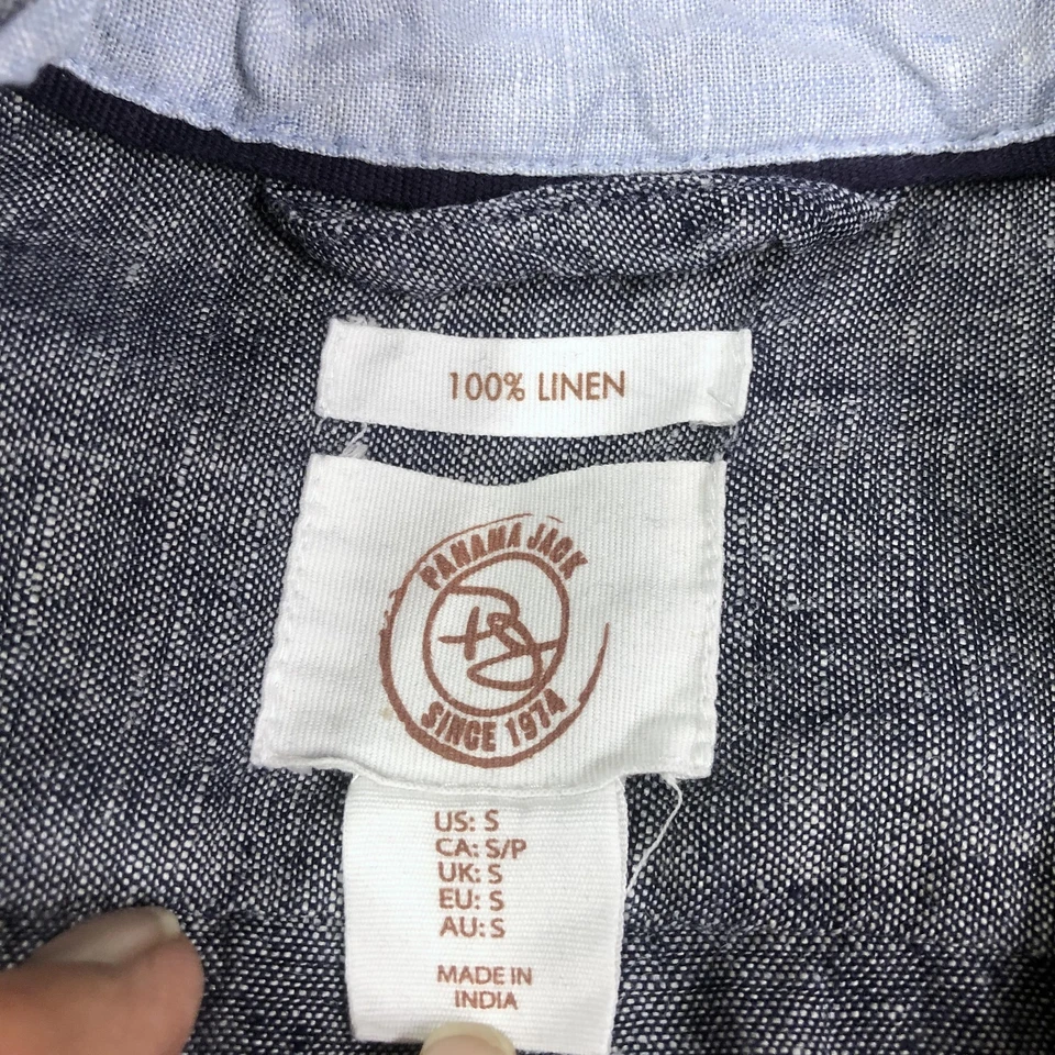 Panama Jack Shirt Mens Small Blue 100% Linen Button Front Long Sleeve Beach - Image 3 of 4