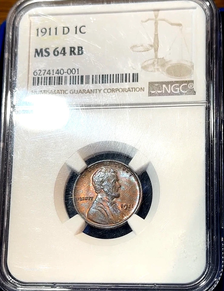 1911-D Lincoln Cent NGC MS64 RB Super Toning CHRC - Image 2 of 4