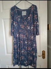 FatFace Womens Navy Blue Floral Jersey Dress Size 10 Spring VGC Long Sleeve Boho
