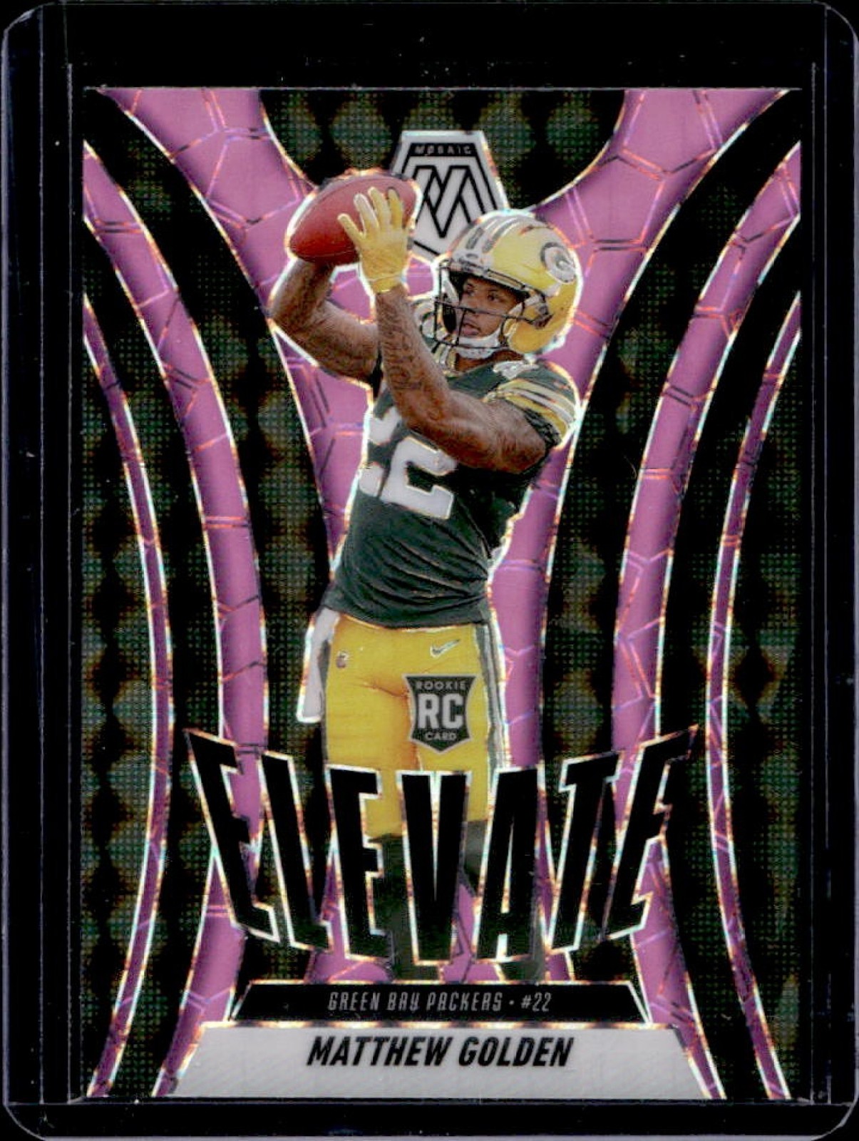 2025 Panini Mosaic Matthew Golden Elevate RC Pink Fluorescent Prizm #3 Packers
