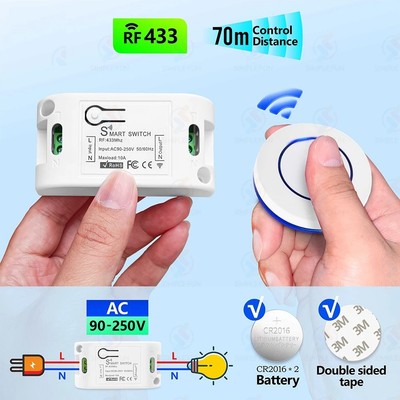 AC 110V 220V 10A RF433MHz Wireless Remote Control Switch Relay for Light Fan