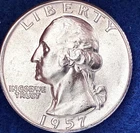 1957-P Washington Silver Quarter Type B Reverse Ch BU++