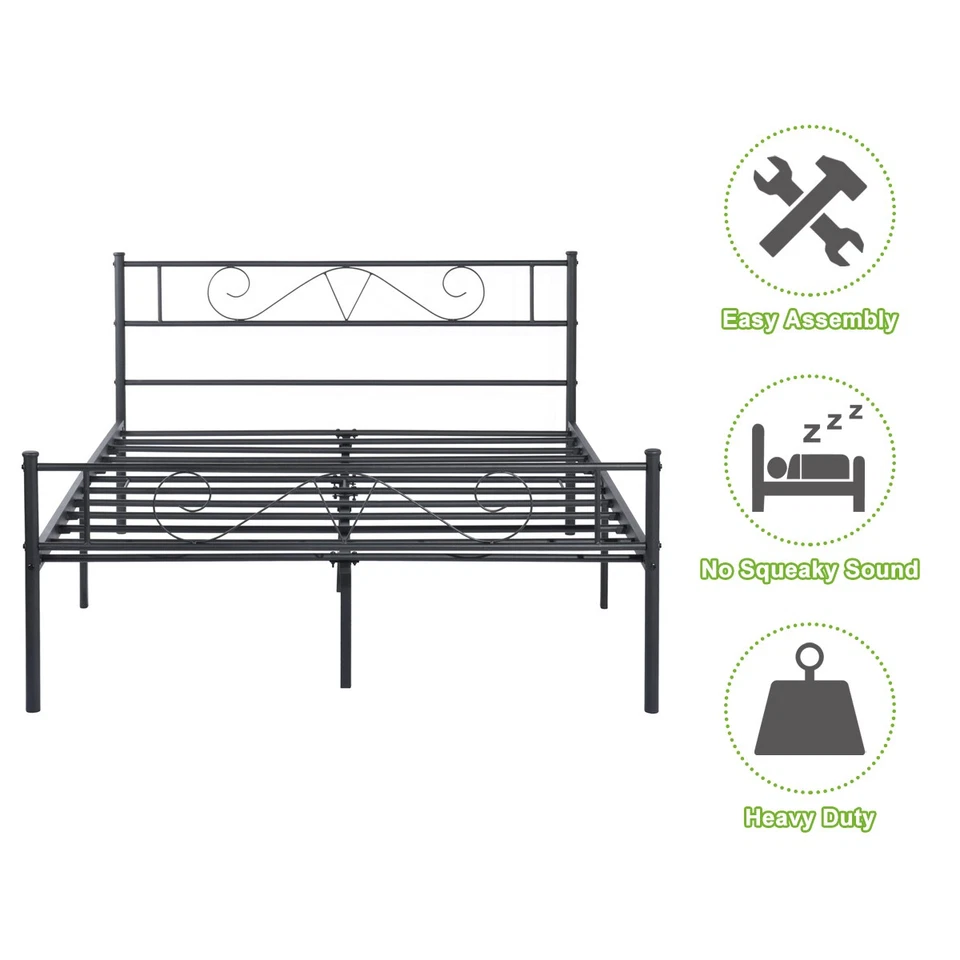 Marco de cama de metal doble/completo/queen plataforma colchón base cabecero pie de cama Foto 3 de 4