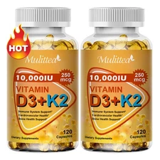 Vitamin D3 10000 IU +K2 (MK7) Supplement, Immune Health, Bone & Heart Health