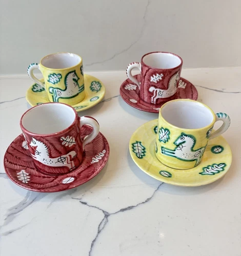 Cantagalli Italy Set Of 4 Demitasse Cups w Matching Saucers, Rare Vintage Gifts