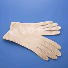 Vintage Silk   Lined ARIS Sz 7.5 Taupe Womens Dress Leather Gloves EUC