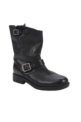 Frye Boys Leather Buckled Rounded Toe Slip-On Boots Solid Black Size 4