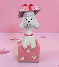 New Large White Poodle Pink Christmas Box Tabletop Figurine Statue Decor