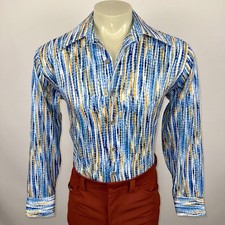 Vtg 60s 70s JCPenney Disco Shirt Abstract Butterfly Collar Mod Nik Mens Large