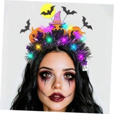Light Up Halloween Pumpkin Headband Gothic Bat Hair Hoop Led Festival Costume