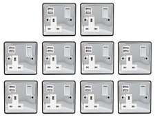 Polished Chrome Switched Socket 13A | 1 Gang | Dual USB 2.1A Screwed Plug Switch