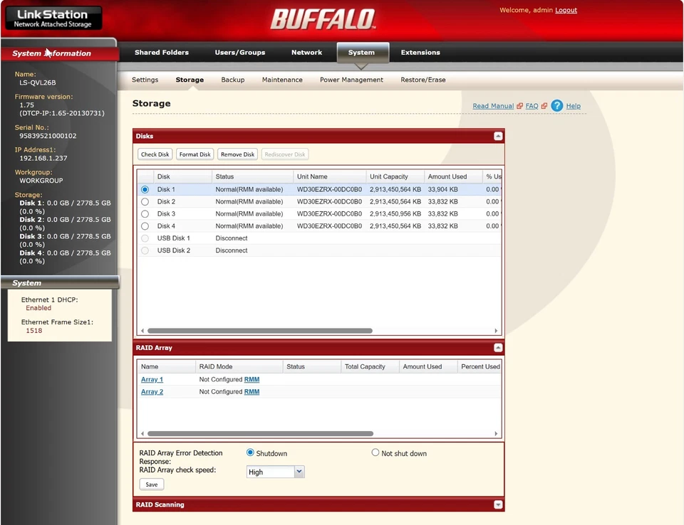 Buffalo LinkStation LS-QV12TL 12TB NAS -Quad (4) Bay - Hard Drives Included. - Image 3 of 4