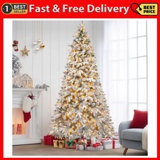 Firstness 6Ft Pre-Lit Artificial Christmas Tree with 300 LED Lights,Snow Flocked