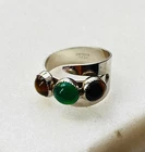 Vintage BEAU Ring Sterling Silver Tiger Eye Chrysoprase  Cabochons Signed