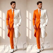 Men Suit Split Tailcoat Slim Fit Long Jacket Wedding Groom Stage Party Tuxedo
