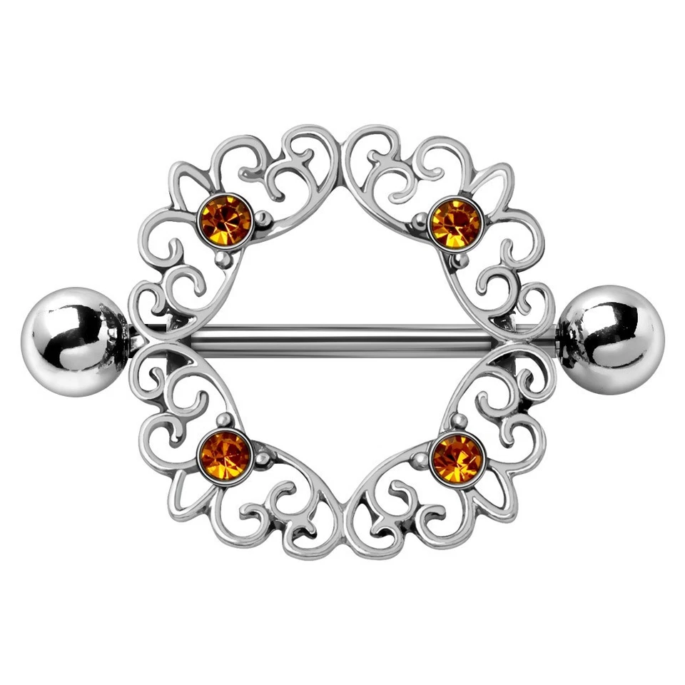 PAR de Protector Pezón Ornamentado Topacio Acero Inoxidable 316L Foto 2 de 3