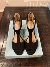 Antonio Melani Daphnee Open-Toe T-Strap Suede Pump Black Zipper Back 6.5 shoe