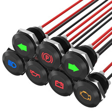 7 LED Indicator Lights 12V-24V Waterproof Metal Pilot Dash Lamp Black