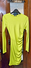 Naked Wardrobe Cinched Long Sleeve Mini Dress Womens Small 2/4 Lime Green EUC