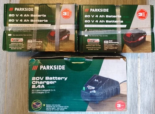 PARKSIDE Lot de 2 Batteries 20V 4Ah + 1 Chargeur 20V 2,4 Ampères