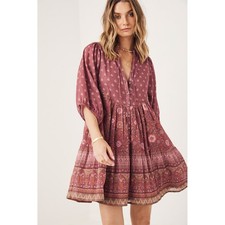 Spell & The Gypsy Utopia Tunic Mini Dress Maroon Floral Peasant Boho NWOT Size M