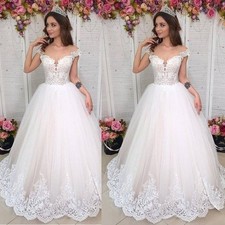 Classic Wedding Dresses Off‑The‑Shoulder Lace Applique Sweep Tarin Bridal Gown