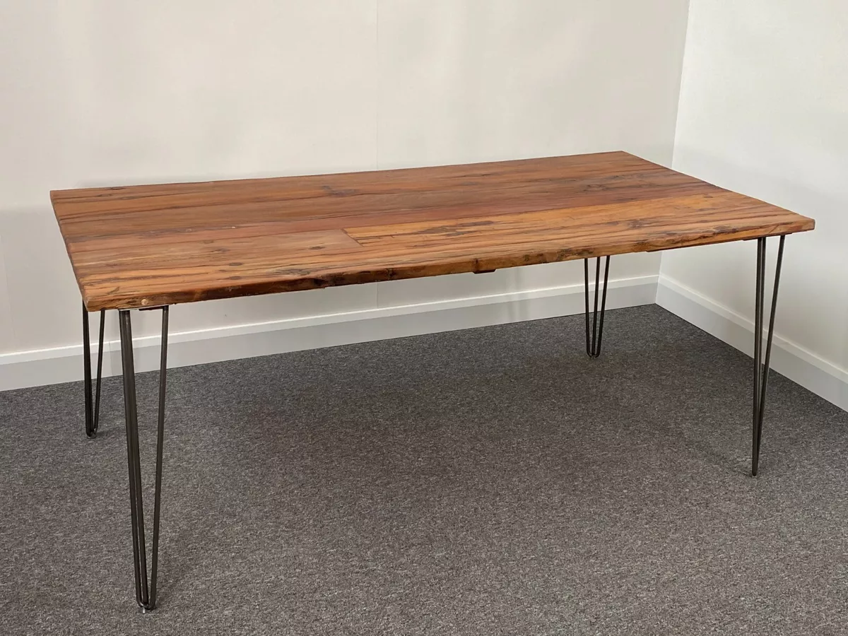 Industrial Reclaimed Vintage Solid Wood 180cm Dining Table Steel Hairpin Legs